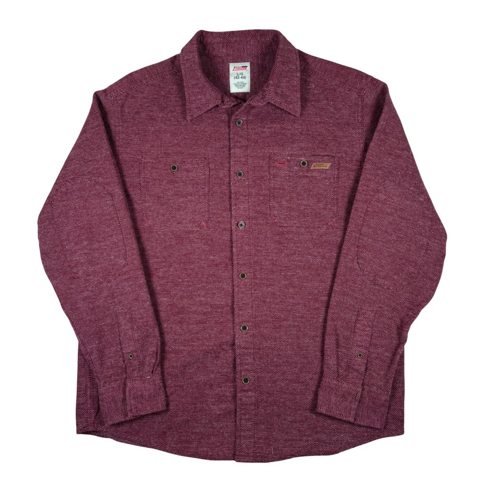 Genuine Dickies Mens Large Burgundy Textured Button Down Shirt Long Sleeve L